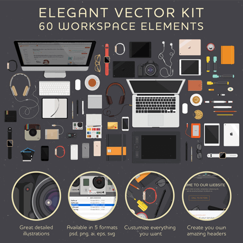 Free Workspace elements Illustration Kit