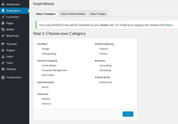 InMotion Hosting WordPress website builder BoldGrid