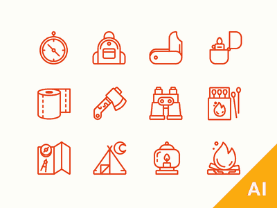 Download free camping themed icon set