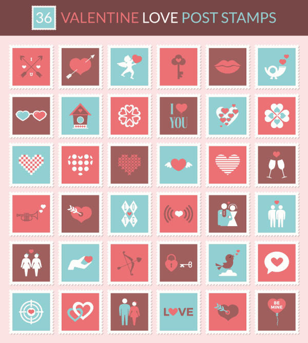 Download free Valentines day love post stamp icons